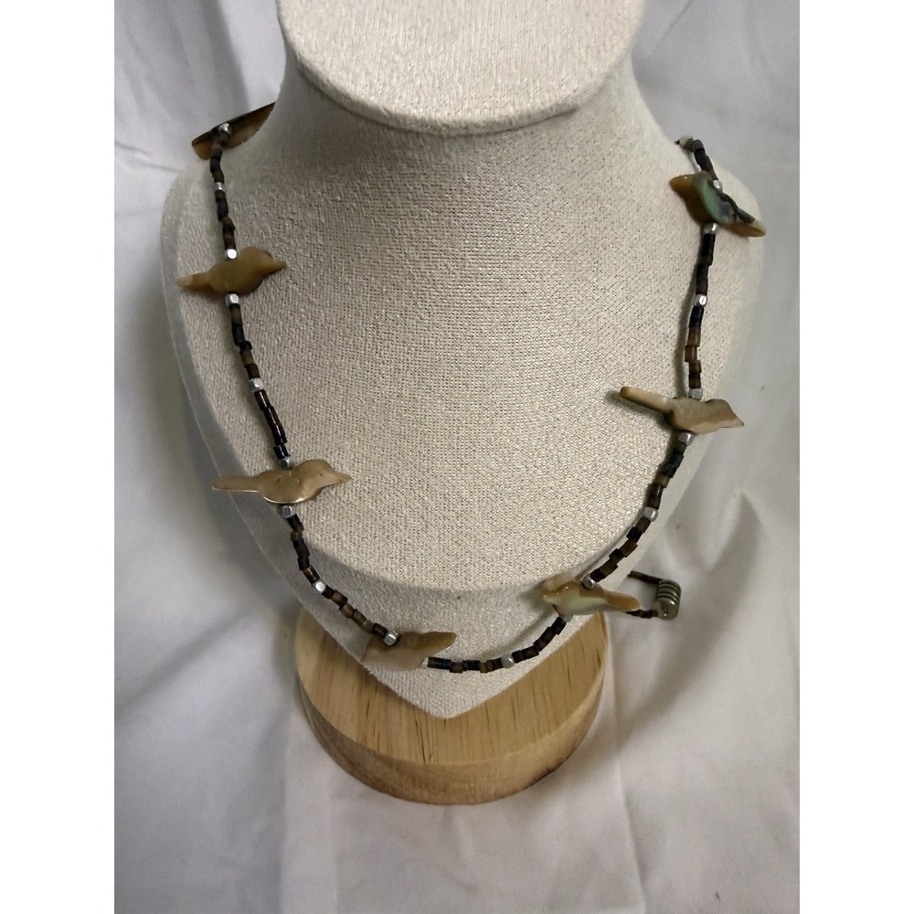 Vintage Zuni Multcolor Fetish Bird 13Inch Necklace Heishi Beads Mother Of Pearl